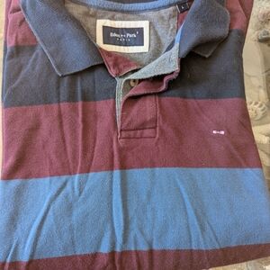 Men's Striped Polo Shirt - Burgundy and Blue